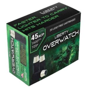 Liberty OverWatch 45 Auto (ACP) 105gr Custom Hollow Point Centerfire Handgun Ammo - 20 Rounds