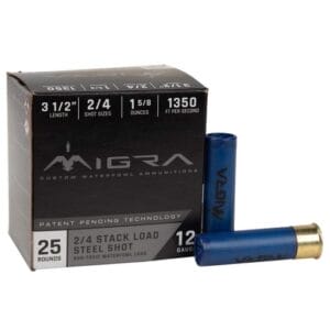 Migra Steel Shot 12 Gauge 3-1/2in #2/4 1-5/8oz Waterfowl Shotshells - 25 Rounds - #2/4