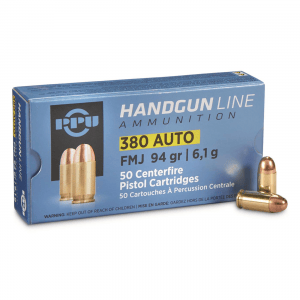 PPU .380 ACP FMJ 94 Grain 50 Rounds