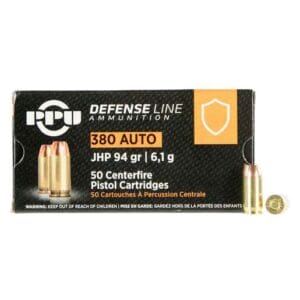 PPU Defense 380 Auto (ACP) 94gr JHP Handgun Ammo - 50 Rounds