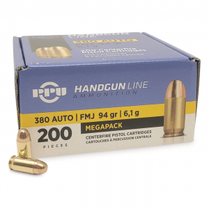 PPU Handgun Line .380 ACP FMJ 94 Grain 200 Rounds