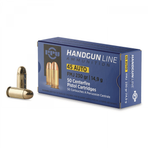 PPU Handgun Line .45 ACP FMJ 230 Grain 50 Rounds