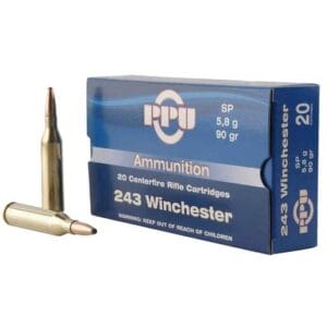 PPU Standard Rifle 243 Winchester 90gr SP Rifle Ammo - 20 Rounds