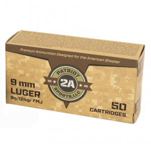 Patriot Sports Handgun Ammunition 9mm Luger 124gr FMJ 1148 fps 1000/ct (Case of 20-50/ct Boxes)