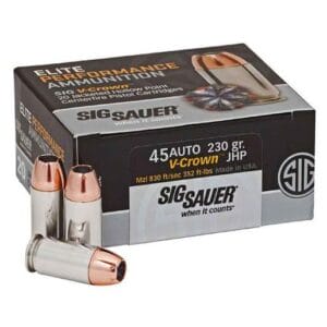 Sig Sauer Elite Performance V-Crown 45 Auto (ACP) 230gr JHP Centerfire Handgun Ammo - 20 Rounds