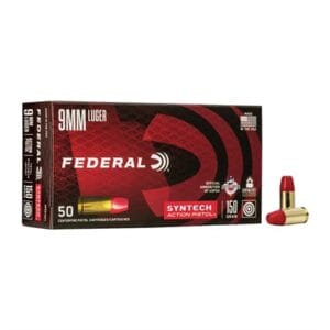 Syntech Action Pistol 9mm Luger Ammo - 9mm Luger 150gr Syntech Jacket Flat Nose 50/Box