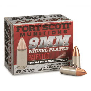 Fort Scott Tumble Upon Impact Nickel-Plated Ammo 9mm SCS 115 Grain 20 Rounds