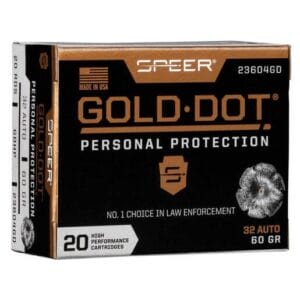 Speer Gold Dot 32 Auto (ACP) 60gr HP Handgun Ammo - 20 Rounds