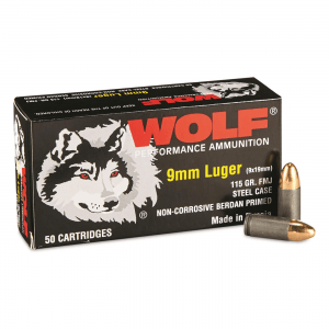 Wolf 9mm FMJ 115 Grain 50 Rounds