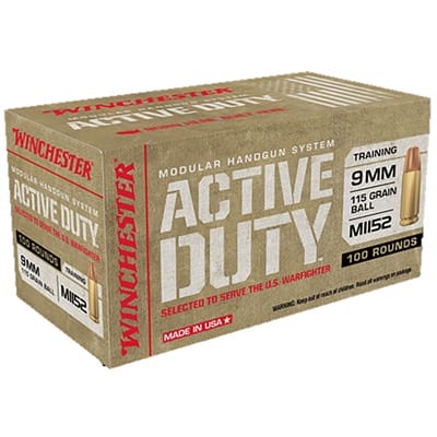 Active Duty M1152 9mm Luger Ammo - 9mm Luger 115gr Full Metal Jacket 500/Case