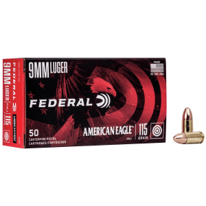 American Eagle Handgun Ammunition 9mm Luger 115 gr FMJ 1180 fps 50/ct