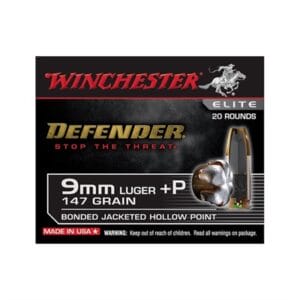 Defender 9mm Luger +p Handgun Ammo - 9mm Luger +p 147gr Bonded Jacketed Hollow Point 20/Box