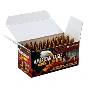 FEDERAL American Eagle 22-250 Rem. 50 Grain JHP Ammo, 50 Round Box (AE2225050VP)