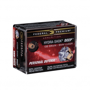 FEDERAL Hydra-Shok Deep 9mm 135Gr JHP 20Rd Box Ammo (P9HSD1)