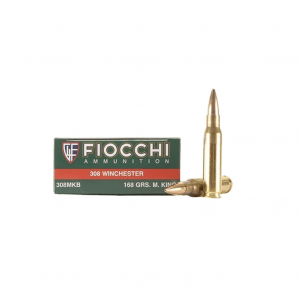 FIOCCHI 308 Win. 168 Grain HPBT Match King Ammo, 20 Round Box (308MKB)