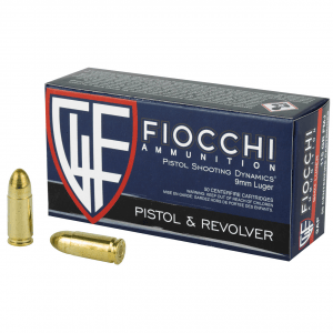 FIOCCHI 9mm Luger 115 Grain FMJ Ammo, 50 Round Box (9AP)