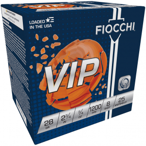 FIOCCHI VIP 28 Gauge 2.75in #8 Ammo 25 Round Box Shotshells (28VIP8)