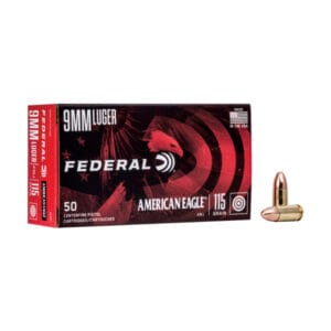 Federal American Eagle 9mm Luger 115 Grain FMJ Centerfire Handgun Ammo - 50 Rounds