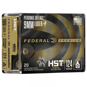 Federal Personal Defense HST Handgun Ammunition 9mm Luger( +P) 124 gr. JHP 1200 fps 20/ct