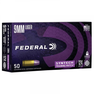 Federal Syntech Training Handgun Ammunition 9mm Luger 124 gr. TSJ 1050 fps 50/ct