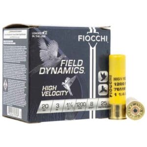 Fiocchi Field Dynamics High Velocity 20 Gauge 3in #8 1-1/4oz Upland Shotshells - 25 Rounds - #8