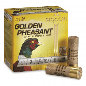 Fiocchi Golden Pheasant 12 Gauge 3" Shells 1 3/4 oz. Nickel Plated 25 Rounds