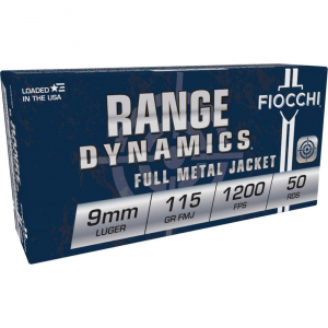 Fiocchi Pistol Shooting Dynamics Handgun Ammunition 9mm Luger 115 gr FMJ 1200 fps 1000/ct