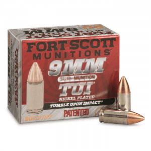 Fort Scott Tumble Upon Impact Sub-Munition Subsonic Nickel-Plated 9mm SCS 125 Grain 20 Rounds