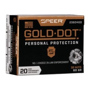 Gold Dot Personal Protection 32 Auto Ammo - 32 Auto 60gr Gold Dot Hollow Point 20/Box