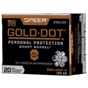 Gold Dot Personal Protection 9mm Luger Ammo - 9mm Luger +p 124gr Gold Dot Hollow Point Short Bbl 20/Box