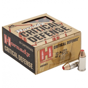 Hornady Critical Defense Handgun Ammunition .32 Auto 60gr FTX 1000 fps 25/ct