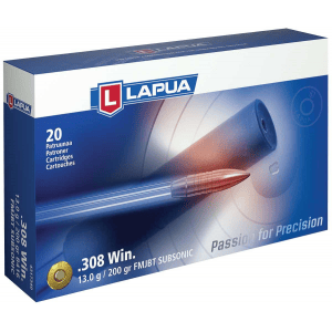 Lapua Rifle Ammunition .308 Win Subsonic 200 gr FMJ-BT 20/Box