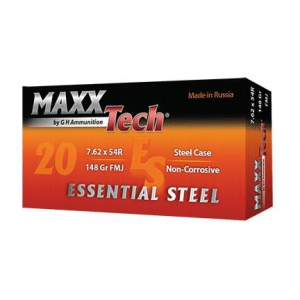 Maxxtech Essential Steel Case Rifle Ammunition 7.62X54R 148gr FMJ 500/ct Case(25-20rd Boxes)