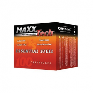 Maxxtech Essential Steel Case Rifle Ammunition 7.62x39 122gr FMJ 2396 fps 1000/ct (25-40rd boxes)