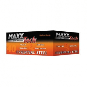 Maxxtech Essential Steel Case Rifle Ammunition 7.62x39 124gr FMJ 1000/ct (25-40rd boxes)