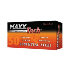 Maxxtech Essential Steel Handgun Ammunition 9mm Luger 115 gr FMJ 1150 fps 1000/ct Case (20-50rd Boxes)