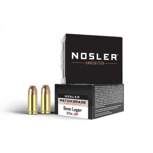 Nosler Match Grade Handgun Ammuntion 9mm Luger 147gr JHP 950 fps 20/ct