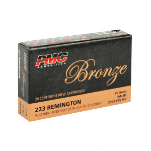 PMC Bronze 223 Rem. 55 Grain FMJ Ammo, 20 Round Box (223A)