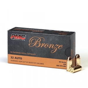 PMC Bronze Handgun Ammunition .32 ACP 60 gr JHP 980 fps 50/box