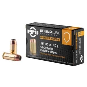 PPU Defense 40 S&W 180gr JHP Handgun Ammo - 50 Rounds