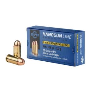 PPU Handgun 9mm Browning Long 108gr FMJ Handgun Ammo - 50 Rounds