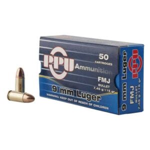 PPU Handgun 9mm Luger 115gr FMJ Handgun Ammo - 50 Rounds