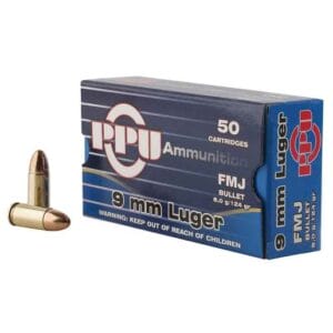 PPU Handgun 9mm Luger 124gr FMJ Handgun Ammo - 50 Rounds