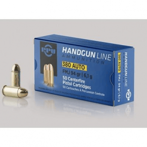 PPU Handgun Ammunition .380 ACP 94 gr FMJ 951 fps 951 fps 1000/ct