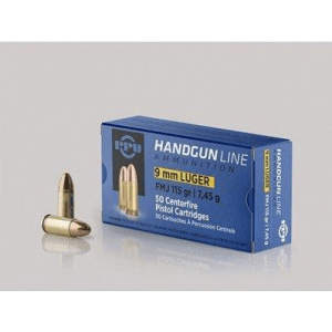 PPU Handgun Ammunition 9mm Luger 115 gr FMJ 1145 fps 50/ct