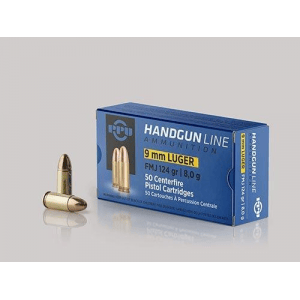 PPU Handgun Ammunition 9mm Luger 124 gr FMJ 1120 fps 50/ct