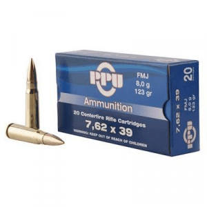 PPU Rifle Ammunition 7.62x39 123gr FMJ 2350 fps 20/ct