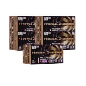 Practice & Defense 9mm Luger Ammo - 9mm Luger 147gr Hst Jhp/Syntech Tsj 500/Case