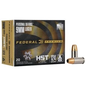 Premium Personal Defense 9mm Luger Ammo - 9mm Luger 124gr Hst Jacketed Hollow Point 20/Box