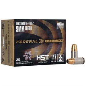 Premium Personal Defense 9mm Luger Ammo - 9mm Luger 147gr Hst Jacketed Hollow Point 20/Box